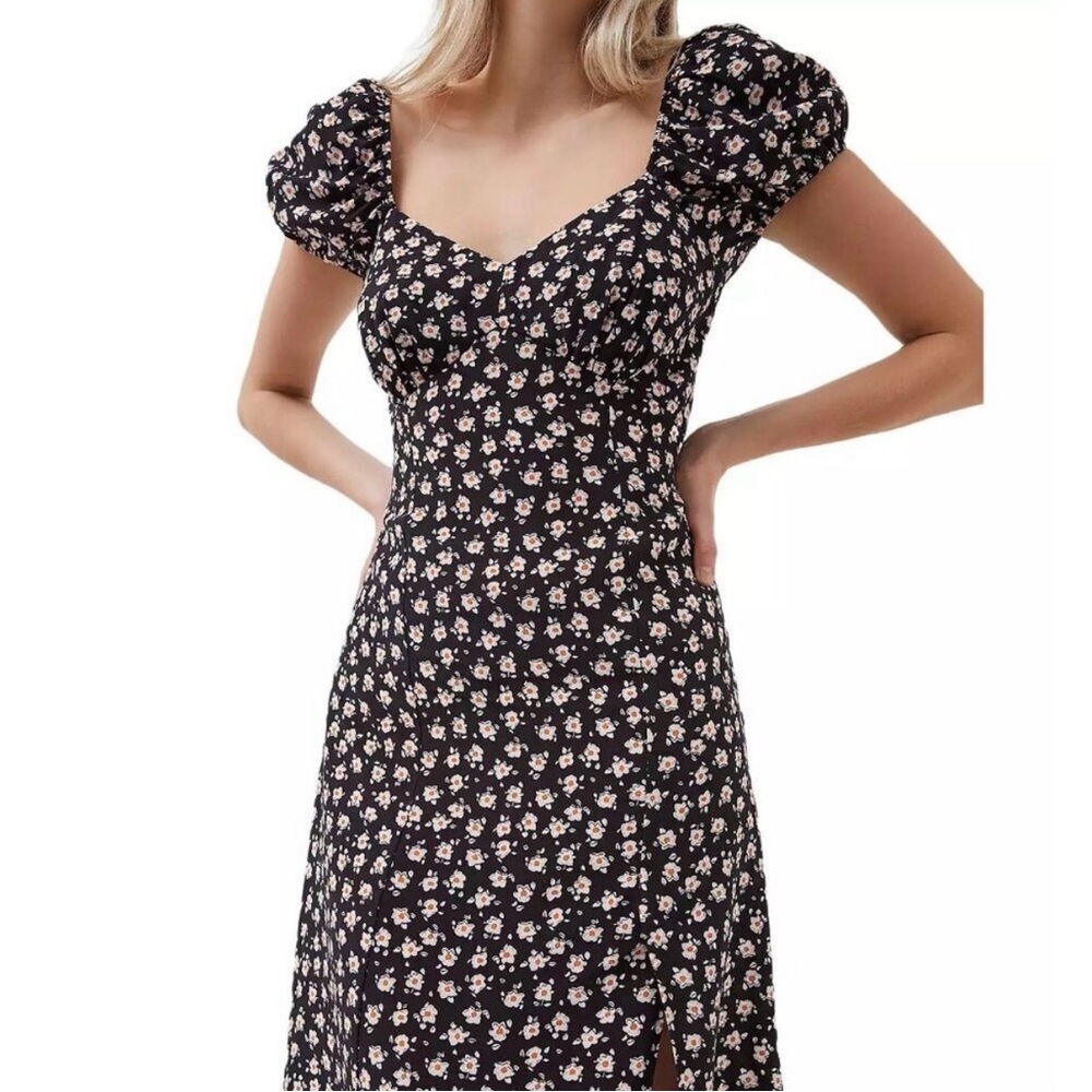 French Connection size 2 Aura Printed Puff Sleeve Floral Midi Dress with Slit